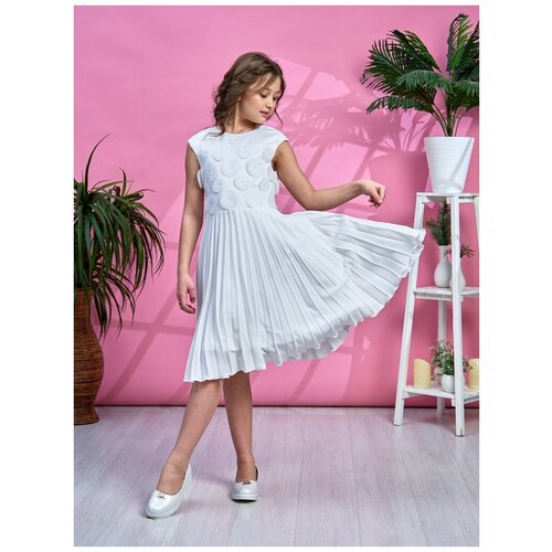 фото Платье selina style, хлопок, нарядное, однотонное, размер 146, белый