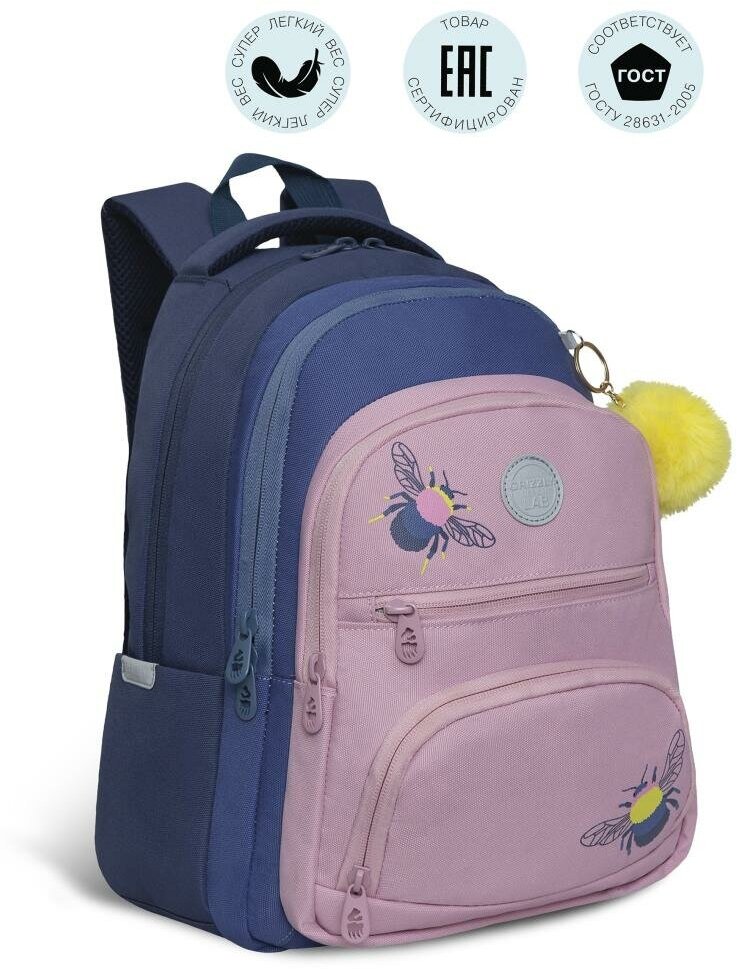 Школьный рюкзак GRIZZLY RG-262-1 синий-розовый, 30х39х20