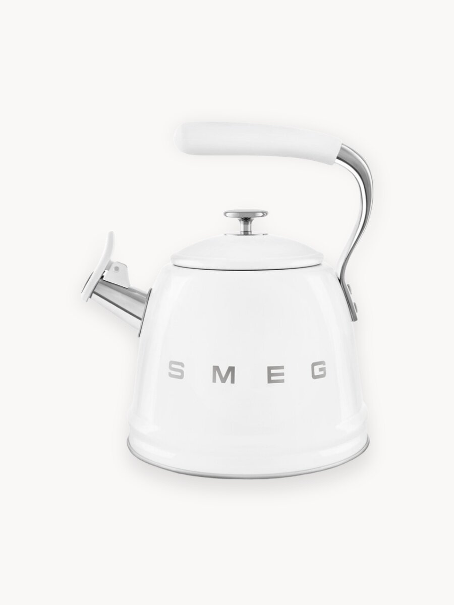 Чайник со свистком SMEG белый, CKLW2001WH, стиль 50-х г. г, объем 2.3 л, нерж. сталь, совместим с любой плитой