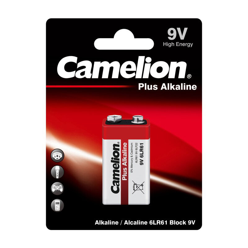 Батарейка алкалиновая (щелочная) CAMELION ALKALINE PLUS 1655 6LR61 Крона 9В 550 мАч упаковка 1шт