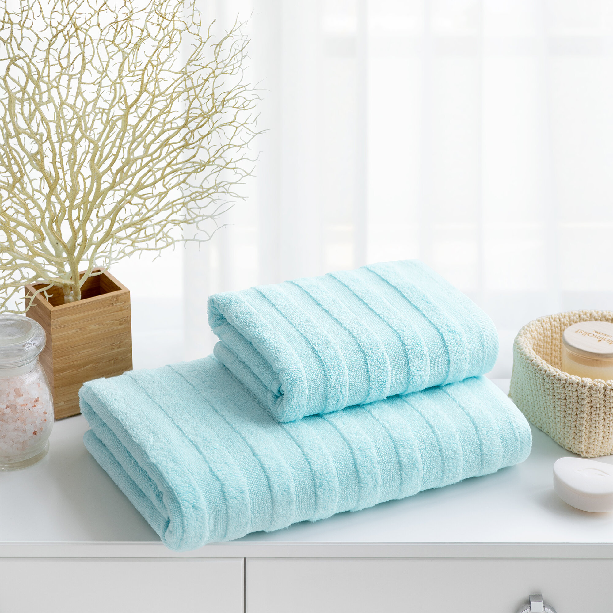 Набор махровых полотенец для ванны Verossa коллекция Stripe цвет Нежно-голубой, 2 предмета 70x140 см - 1 шт, 50x90 см - 1 шт