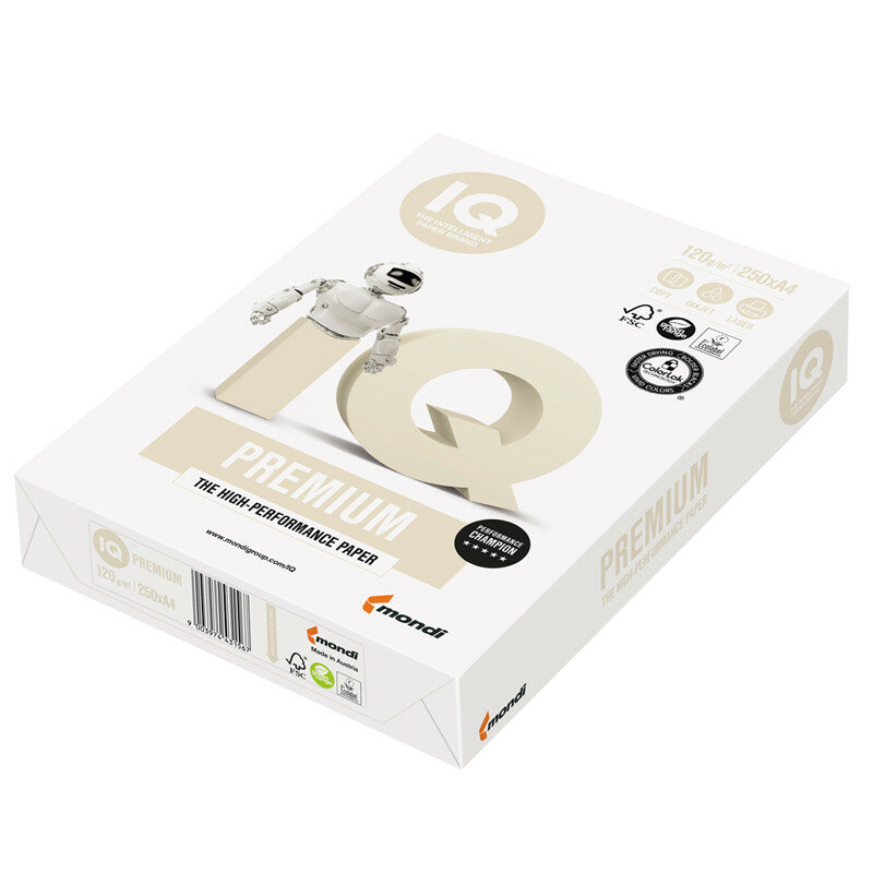 Бумага IQ "Premium" А4, 120г/м2, 250л, 172%, 298715