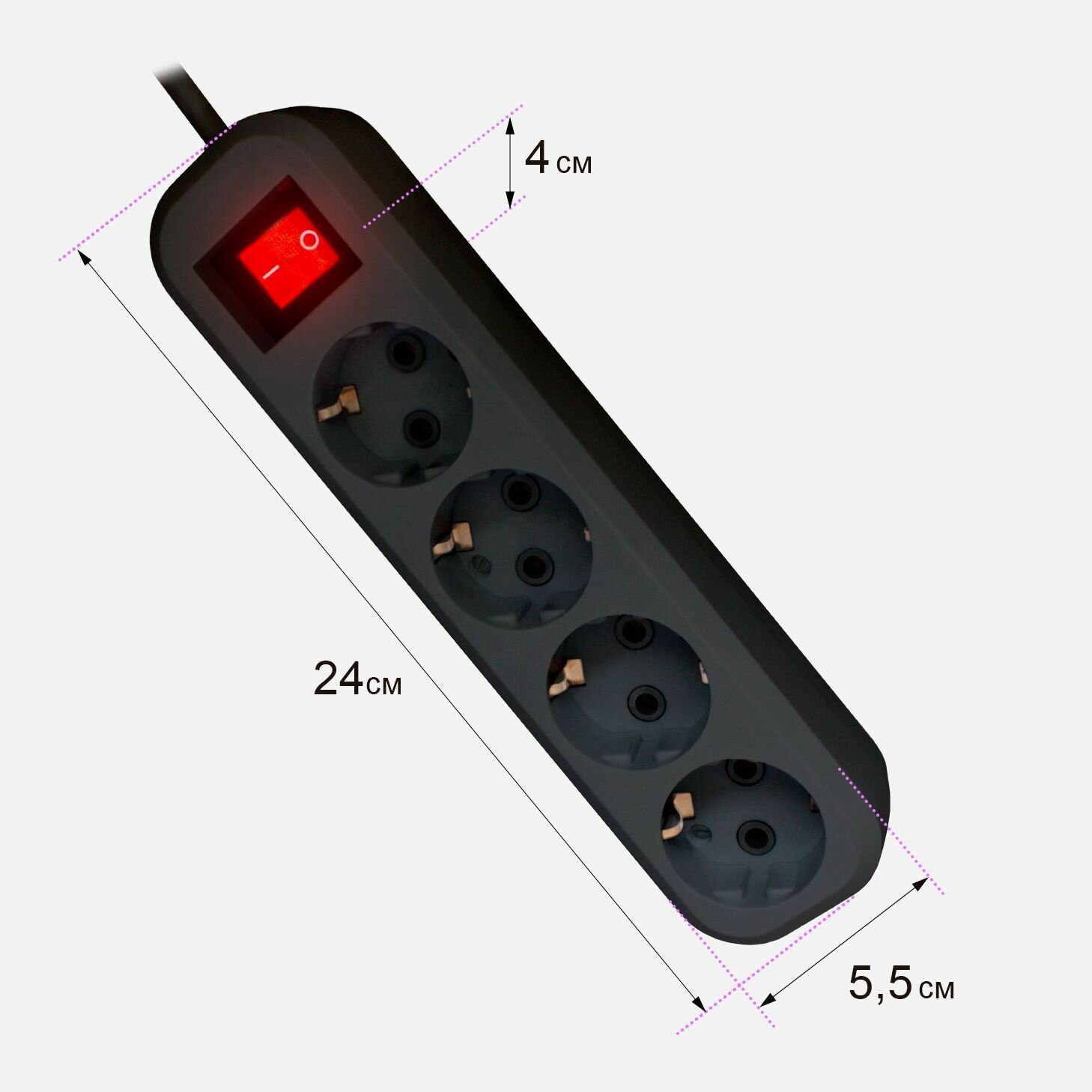 Сетевой фильтр Progix 4 розетки, 5 метров, с заземлением, с кнопкой, с варистором, без USB, удлинитель черный - фотография № 6