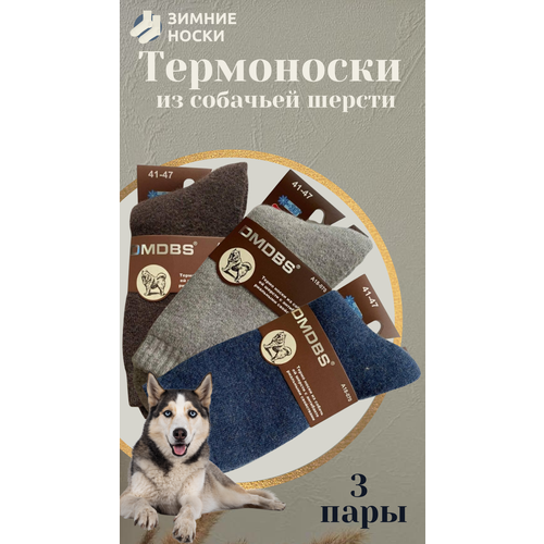 Термоноски DMDBS Термоноски мужские, утепленные, собачья шерсть DMDBS, 3 пары, размер 41-47, синий, коричневый, серый
