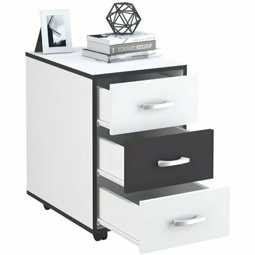 Тумба Polini kids Mirum на колесах 40х55 см белый-графит 5200₽