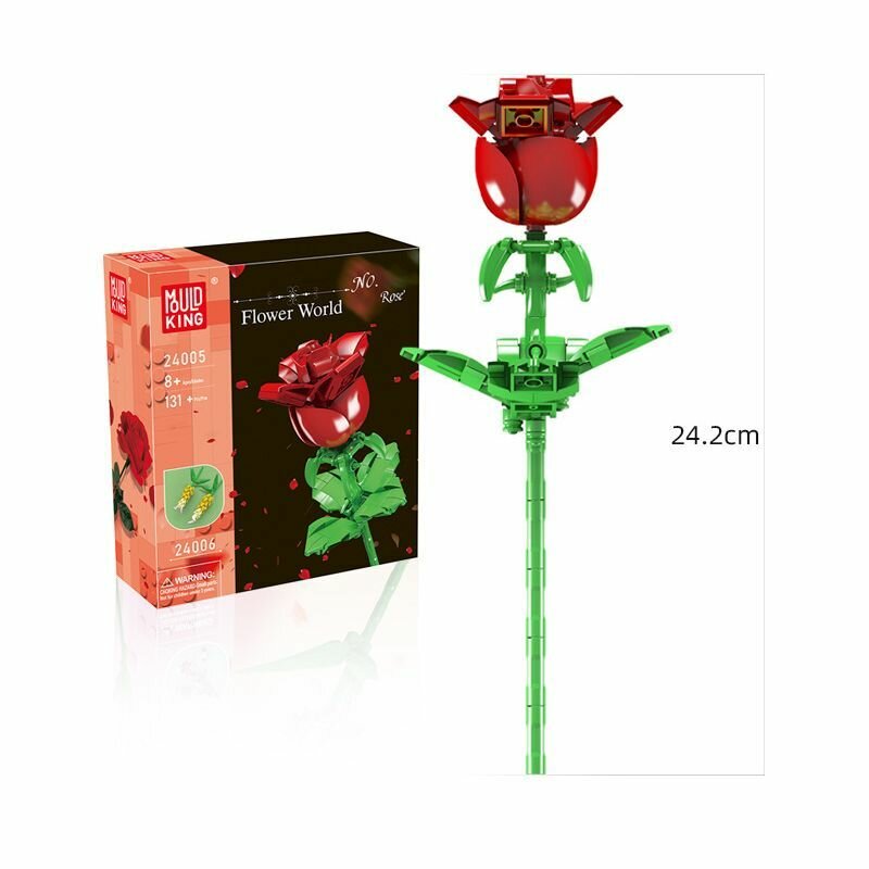 Пластиковый Конструктор Mould King 24005 "Букет цветов: Роза Рубин", 131 деталей, Игрушечная имитация букетов, украшения подарков