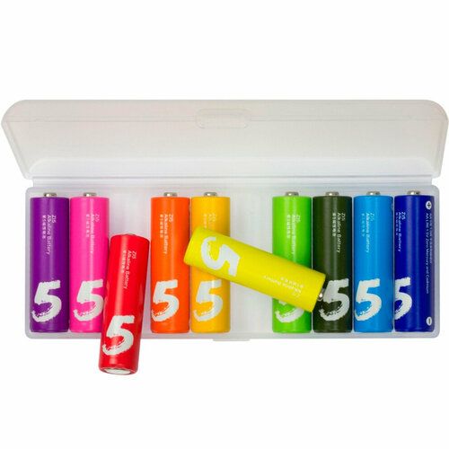 Батарейки алкалиновые ZMI ZI5 тип АA, разноцветные, 10шт. zmi набор алкалиновых батареек xiaomi zmi rainbow 12 аа 12 ааа lr24 box 1 5 в 24 шт