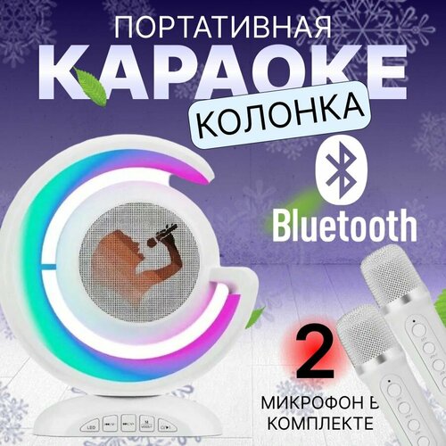 Портативная колонка-караоке с двумя микрофонами белая / портативная колонка с микрофоном караоке колонка с караоке портативная с 2 микрофонами розовая