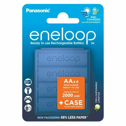 фото Panasonic eneloop bk-3mcde/4cp+case, аккумуляторы аа ni-mh, 2000 мач, 1.2 в, 4 штуки в пластиковом кейсе