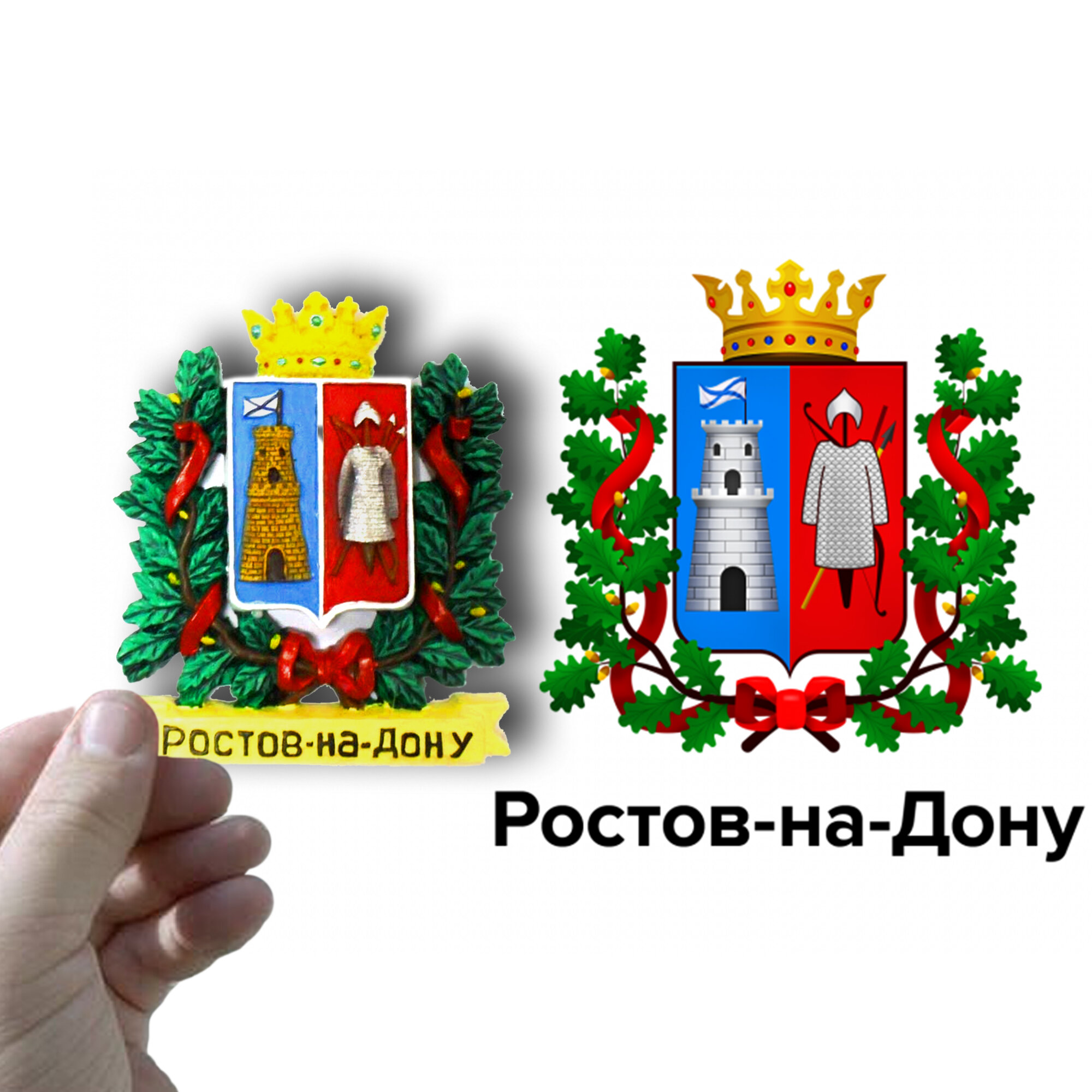 Магнит рельефный полистоун Герб города Ростов-на-Дону зеленый