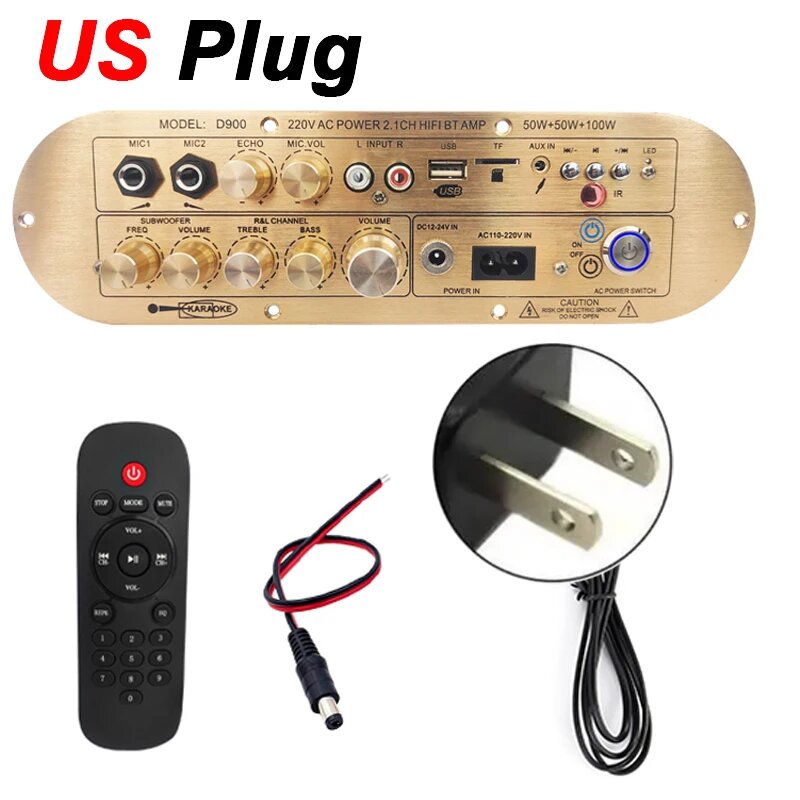 Усилитель D900 Woopker 2.1 Bluetooth 50Вт+50Вт+100Вт, US plug