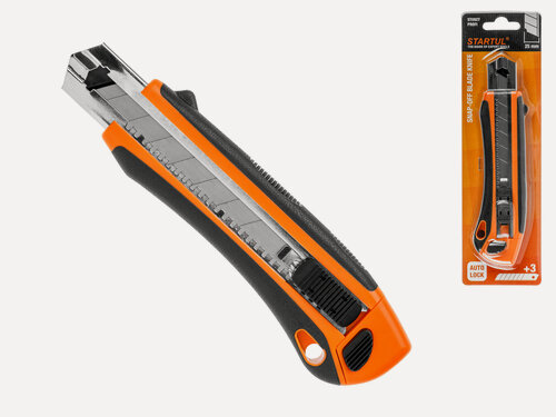 Изображение товара Нож канцелярский STARTUL PROFI ST0927, выдвижное лезвие 25мм, черный, оранжевый