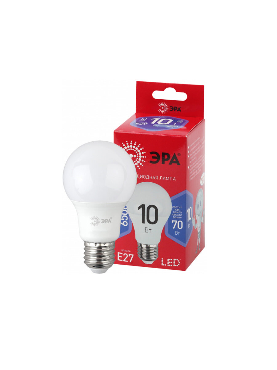 (1 шт.) Лампа светодиодная ЭРА A60 груша 10Вт 4000К 170-265В 800Лм E27 LED A60-10W-865-E27 — фото 1
