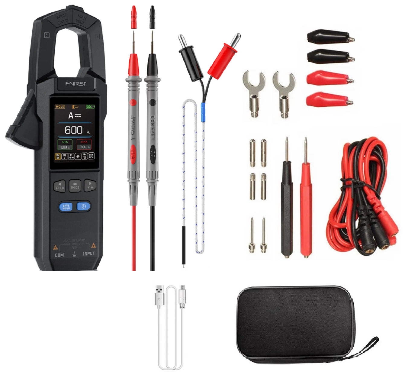Клещи токовые цифровые профессиональные FNIRSI DMC100 PRO True RMS до 600 А. 20 функций. Гарантия 1 год.