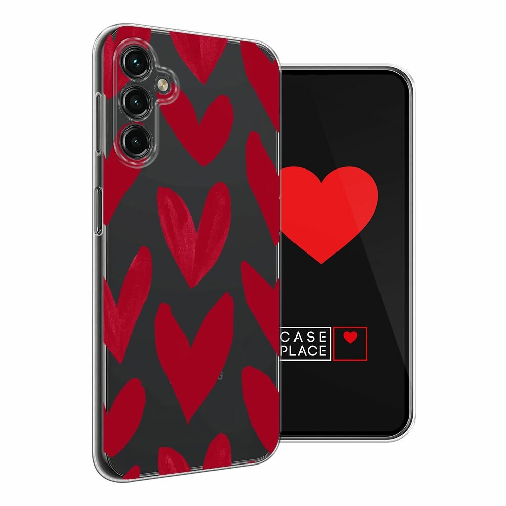 Чехол на Samsung Galaxy A14 4G / Галакси A14 4G с принтом "Красные сердечки рисунок - 14 февраля", прозрачный — фото 1