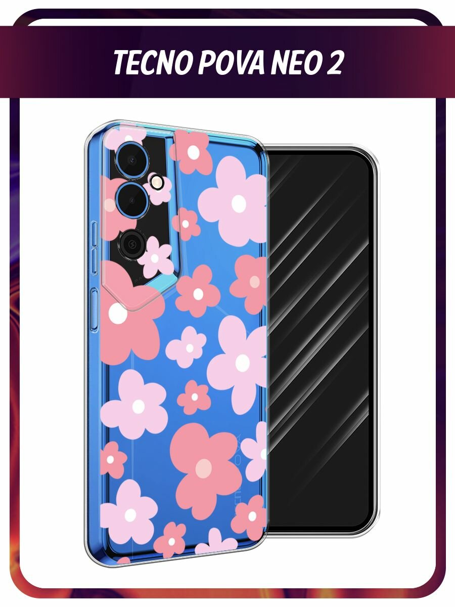 Чехол на Tecno Pova Neo 2 / Техно Пова Нео 2 с принтом "Нежные розовые цветочки рисунок", прозрачный