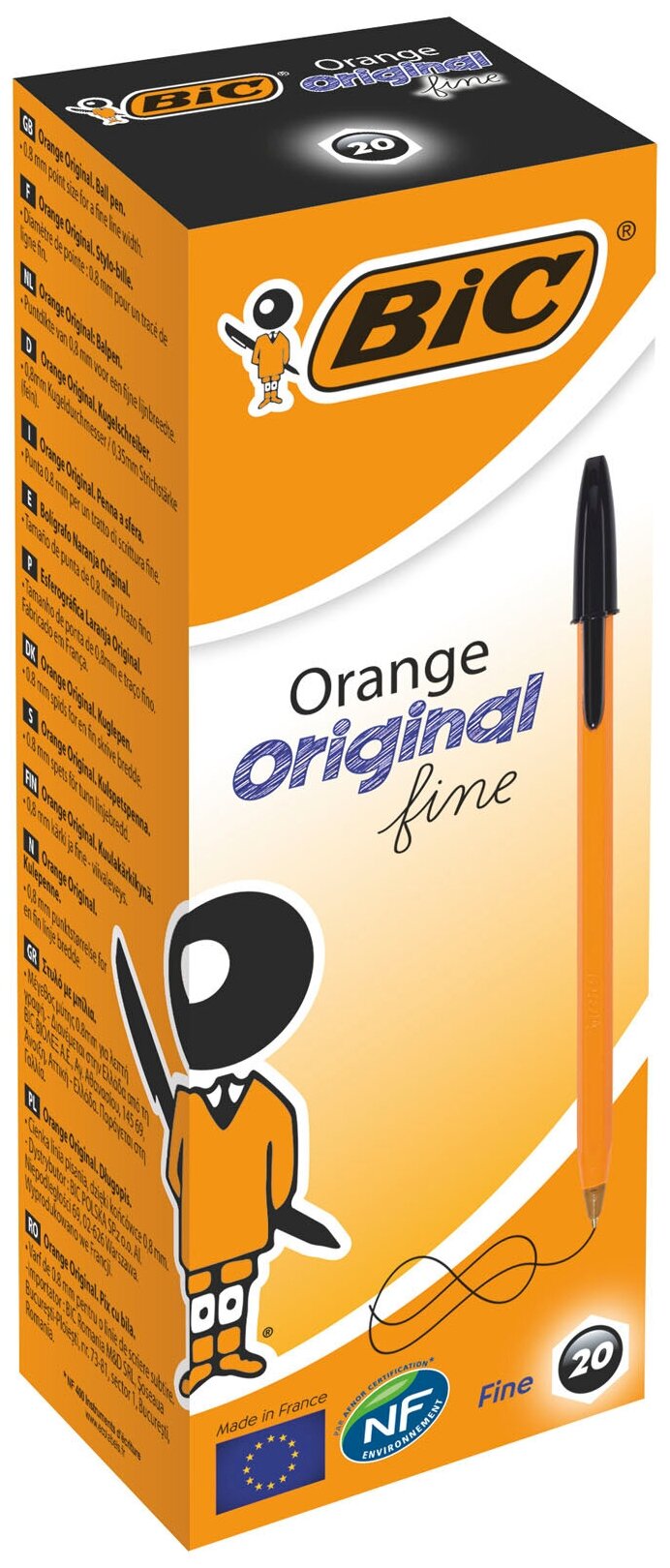 Ручка шариковая BIC "Orange", черная, корпус оранжевый, узел 0,8 мм, линия письма 0,3 мм, 8099231
