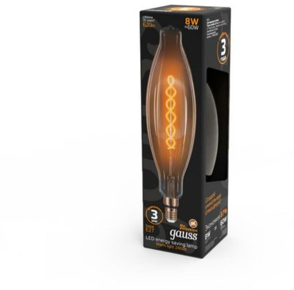 Лампа Gauss Filament BT120 8W 620lm 2400К Е27 golden flexible LED 1/10 - фотография № 5