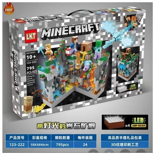 Конструктор Майнкрафт, LKT Minecraft 123-222 Битва с синим драконом с LED подсветкой 795 деталей конструктор майнкрафт lkt minecraft 123 221 лавовая пещера с led подсветкой 798 деталей