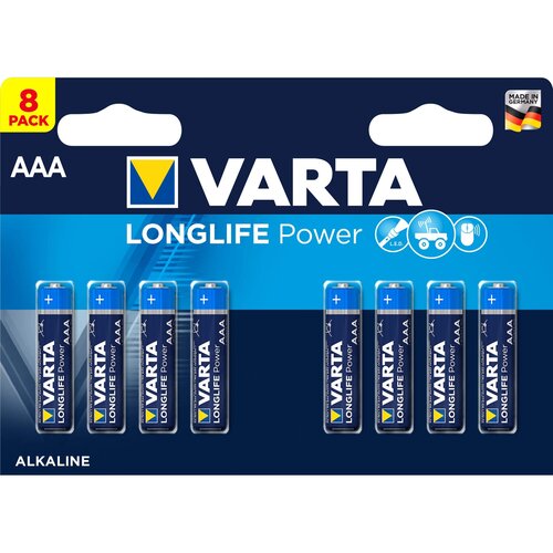 Varta Батарейка алкалиновая Varta LongLife Power, AAA, LR03-8BL, 1.5В, блистер, 8 шт.