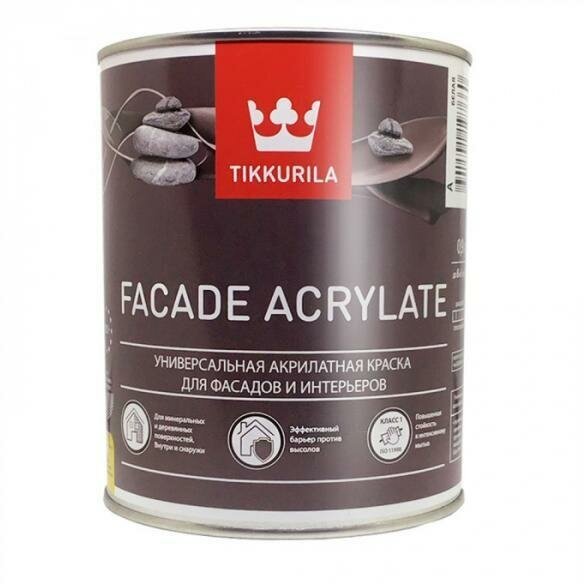 Краска для наружных работ Tikkurila "Facade Acrylate" колерованная 0,9л., матовая, цвет N 489.