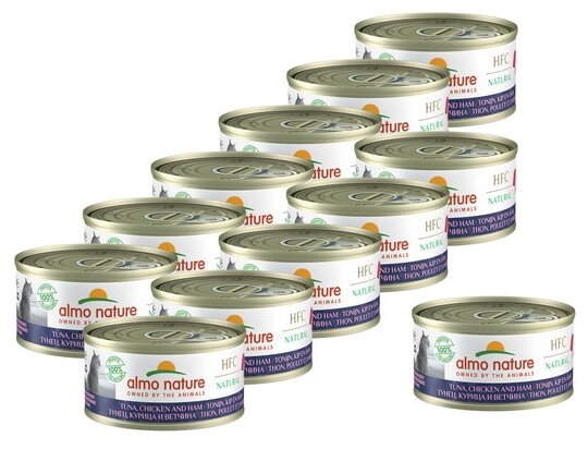 Almo Nature Консервы для Кошек "Тунец, курица и ветчина" (HFC Adult Cat Tuna, chicken and ham Cuisine) 0,07 кг х 12 шт.