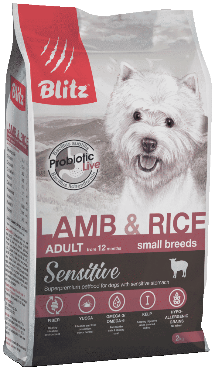 Blitz Sensitive Adult Dog Small Сухой корм для собак мелких пород, Ягненок и Рис 7кг