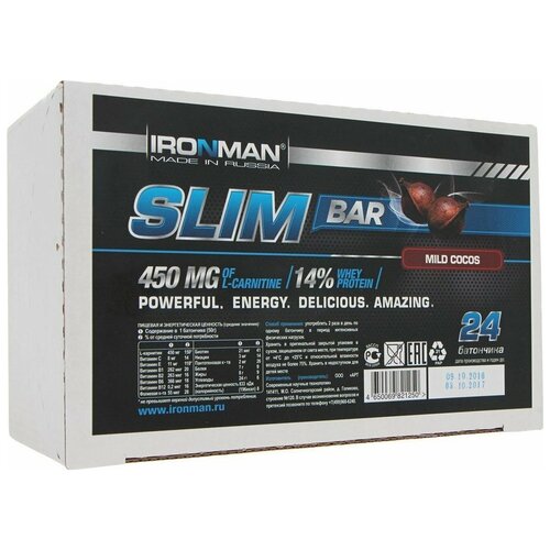 Протеиновый батончик IRONMAN Slim Bar с L-карнитином, 50 г, кокос протеиновый батончик ironman slim bar prunes and dark glaze 50 гр