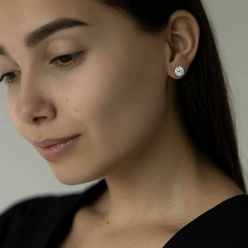 Серьги пусеты Sirius Jewelry, серебро, 925 проба, родирование, фианит, размер 8 мм, бесцветный, серебряный
