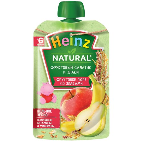 Пюре Heinz Фруктовый салатик и злаки, с 6 месяцев, 90 г пюре фруктовое heinz natural фруктовый салатик с 6 месяцев 90 г