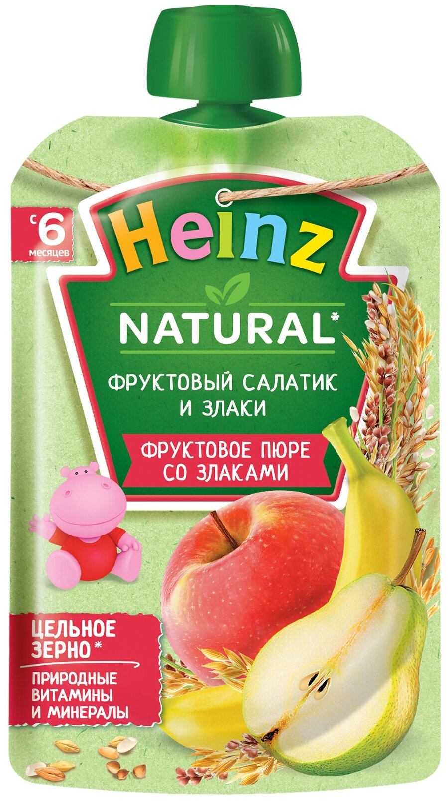 Пюре фруктовое HEINZ Natural Фруктовый салатик со злаками, с 6 месяцев, 90г