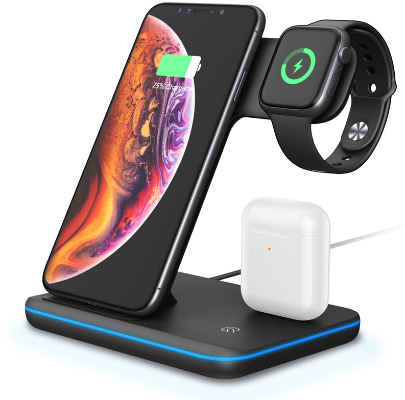 Беспроводная зарядная станция 3 в 1 для iPhone + Apple Watch + AirPods / Зарядное устройство с Qi технологией для смартфона / часов / наушников