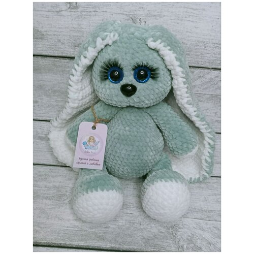 Мягкая игрушка вязаный плюшевый зайка 30 см/Символ года 2023 зеленый/оливковый цвет