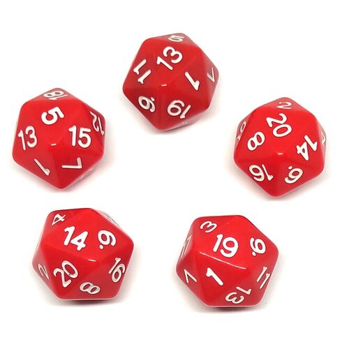 Двадцатигранный кубик (D20), 5 шт, красный (для DnD (ДнД), Pathfinder, настольных, трансформационных игр, обучению детей счету) двадцатигранный кубик d20 5 шт зеленый для dnd днд pathfinder настольных трансформационных игр обучению детей счету