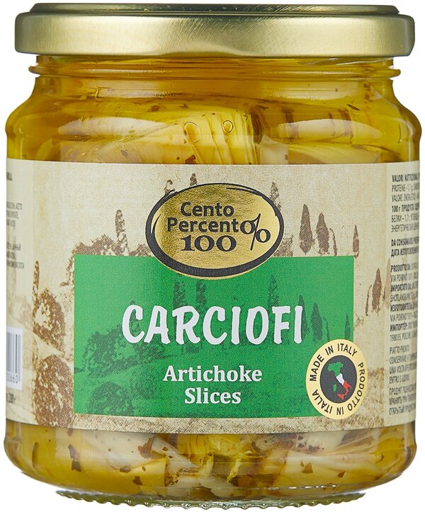 Carcifoli артишоки резаные Cento Percento, 280 г