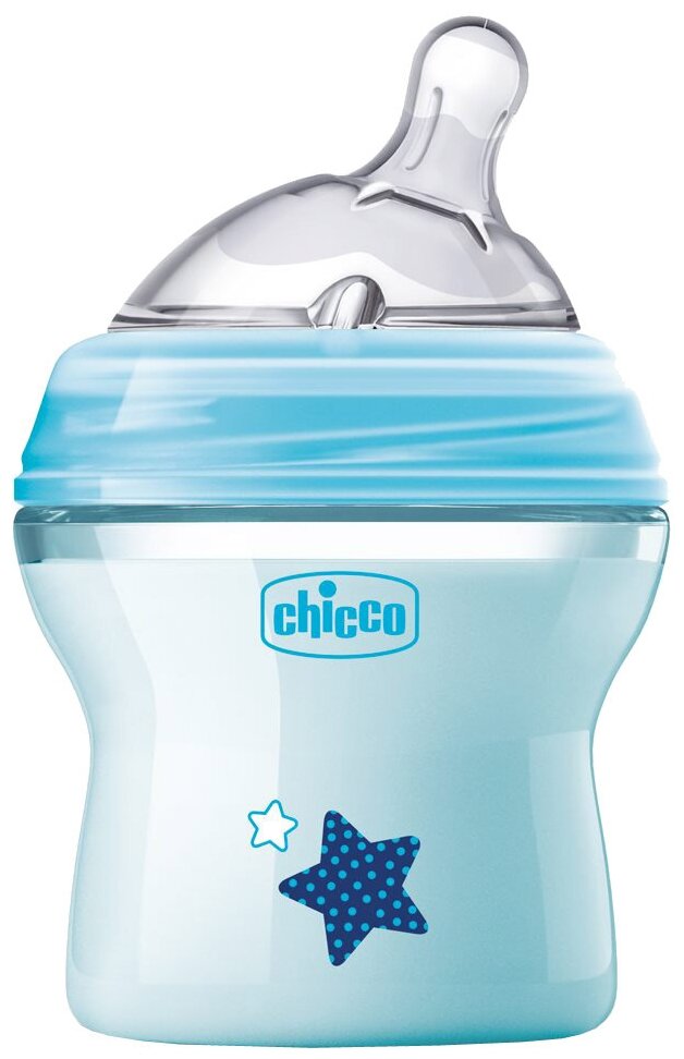 Chicco Бутылочка с наклонной соской Natural Feeling, 150 мл, с рождения, голубой