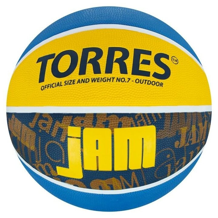 TORRES Мяч баскетбольный TORRES Jam, B02047, резина, клееный, 8 панелей, р. 7