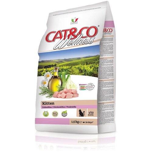 корм сухой s1 nutram sound balanced wellness для котят 1 8 кг Wellness Cat&Co Kitten корм для котят (Курица и рис, 1,5 кг.)