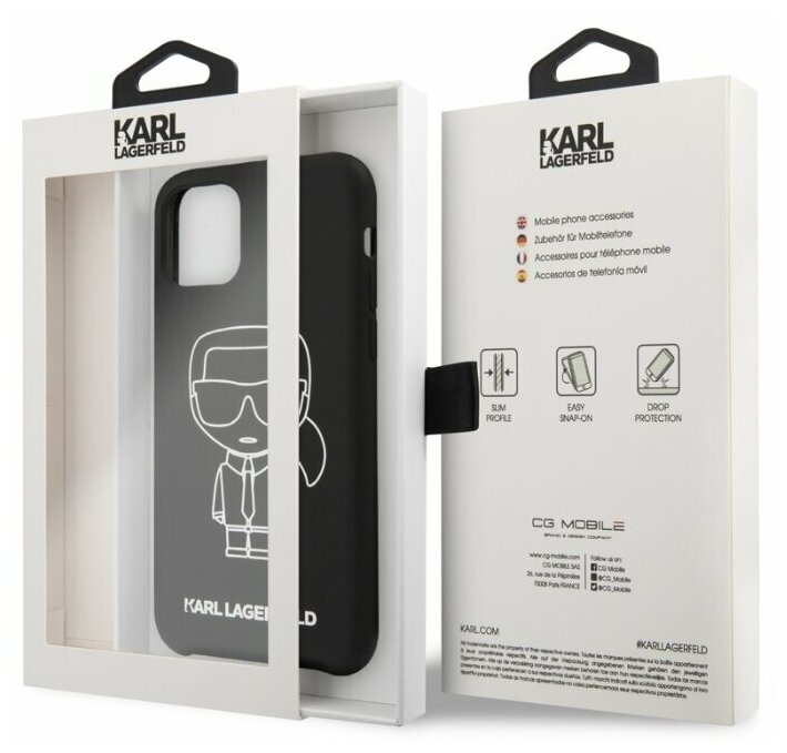 Чехол Lagerfeld для iPhone 11 Liquid silicone Ikonik outlines Hard Black/White