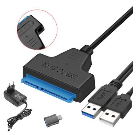Кабель-переходник для HDD SATA USB 3.0 с доп. питанием, двойной USB