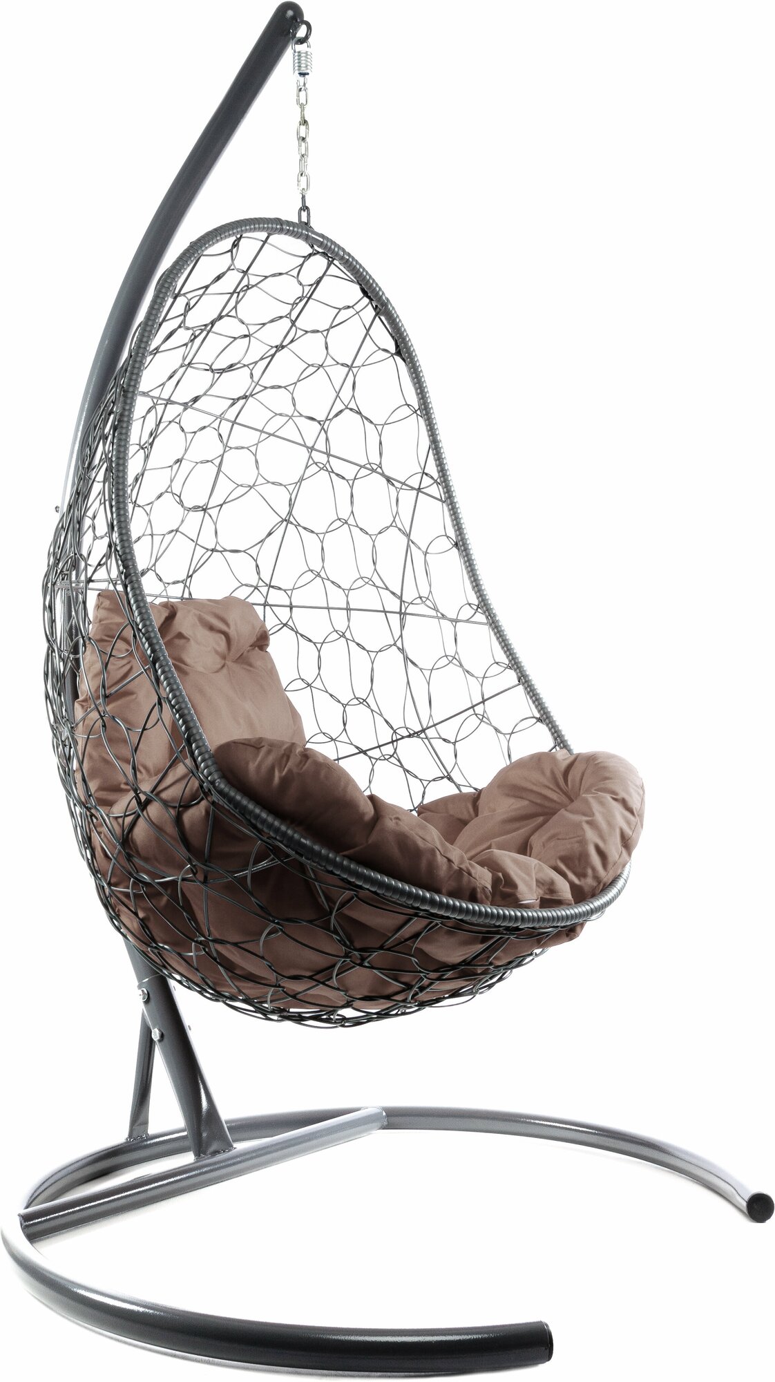 Подвесное кресло ротанг серое, коричневая подушка - фотография № 5