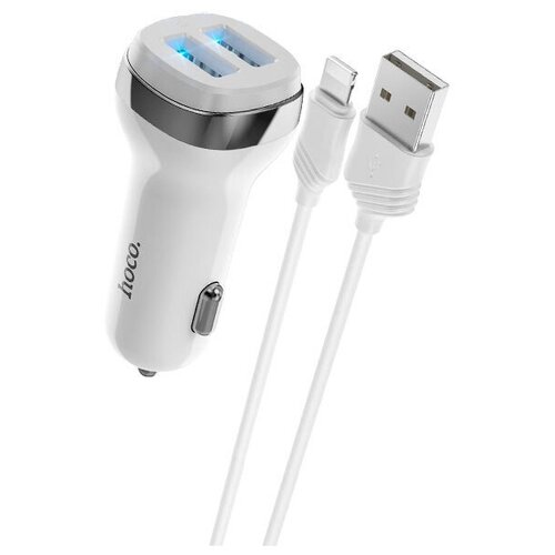 Автомобильное зарядное устройство Hoco Z40 Superior + кабель Lightning, RU, white азу 2usb lightning hoco z40 1м 2 4a black