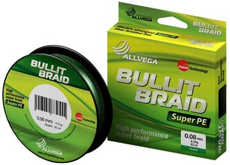 Плетеный шнур ALLVEGA BULLIT BRAID d=0.08 мм, 92 м, 4.5 кг, dark green