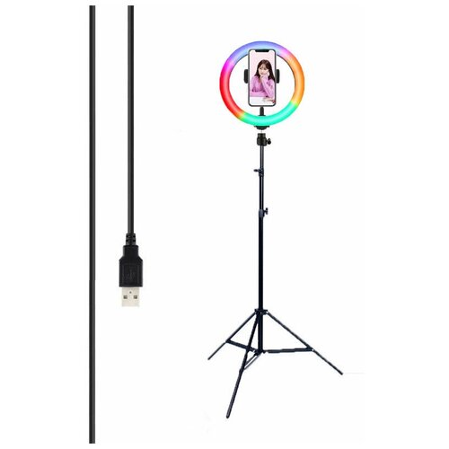Кольцевая лампа RGB MJ20 LED с держателем для смартфона шарниром штативом 15 цветов диаметр 20см 172800₽