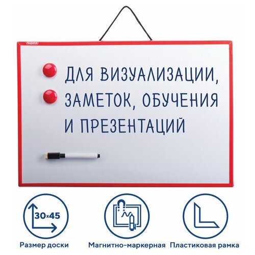 Доска магнитно-маркерная 30х45 см гарантия 10 ЛЕТ пифагор 231719 1025₽