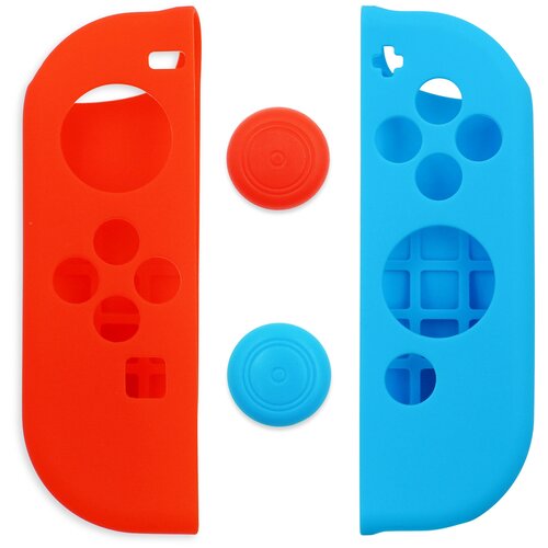 фото Защитный комплект arbitt cokebox (накладки и кнопки красно-синии) из высококачественной резины soft touch для контроллеров joy-con игровой консоли nintendo switch anylife