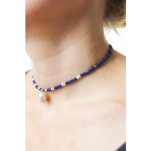 Чокер ожерелье для женщин Carolon / Дизайнерское украшение на шею / Колье из жемчуга и бисера 35 см