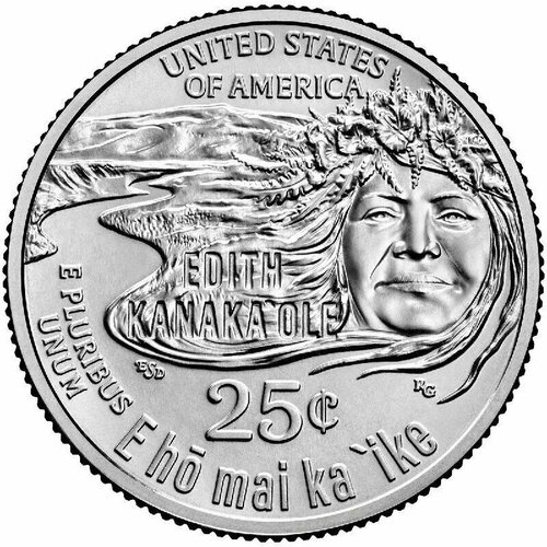 Памятная монета 25 центов Эдит Канакаоле. Американские женщины. Филадельфия (Р). США, 2023 г. в. UNC сша 25 центов 2023 эдит канакаоле unc