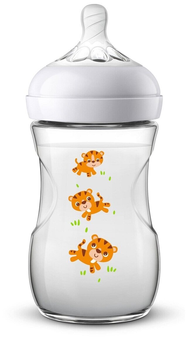 Philips AVENT Бутылочка Тигрята Natural SCF070/20, 260 мл, с 1 месяцев, tiger/прозрачный