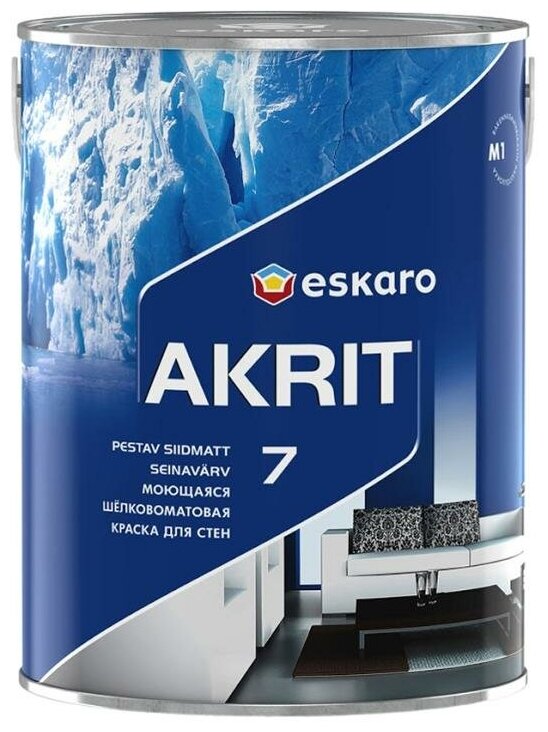 Краска для стен Eskaro Akrit-7 моющая 0,95 л, белый - фотография № 1